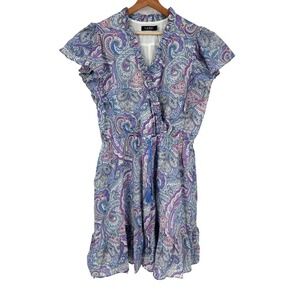 Lauren Ralph Lauren Paisley Print Dress Ruffle Trim Drawstring Waist‎ Size 16